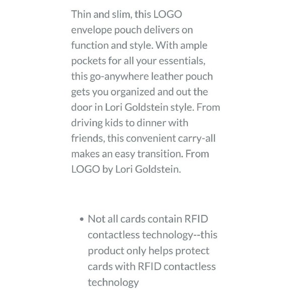 LOGO by Lori Goldstein NWT Leather Envelope Pouch with RFID Sea Blue - Picture 12 of 13